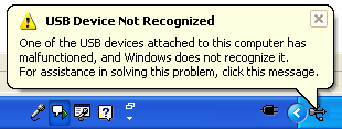 usb not recognized error